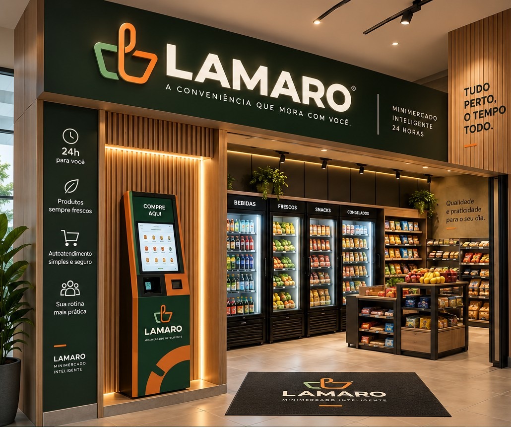 Projeto conceitual de minimercado autônomo Lamaro em condomínio